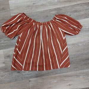 Anthropologie Womens Elodie Top Size XS Terra Cota Striped Off Shoulder Blouse